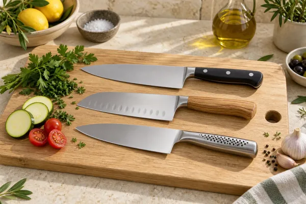 Imagen ilustrativa de Mejores cuchillos de cocina: tres hojas de chef de 20 cm