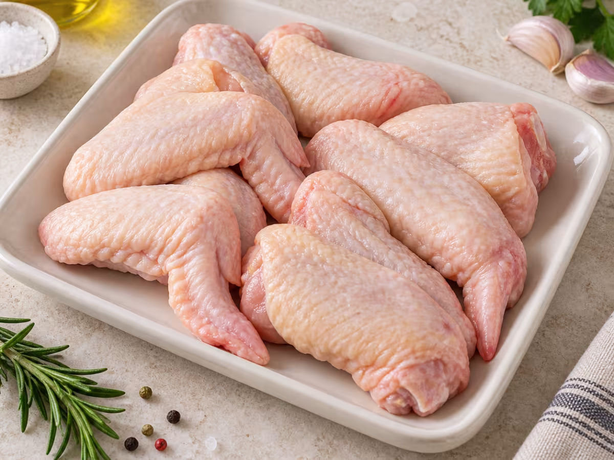 Skin-on, bone-in chicken wing sections suited to roasting until crisp.