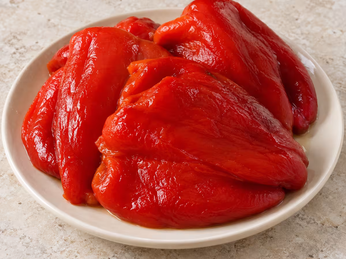Preserved red bell peppers for cooking