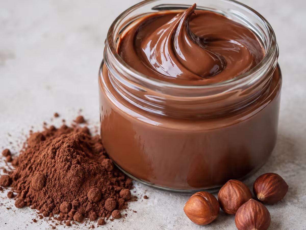 Crema dulce y untuosa de cacao y avellanas para rellenos y coberturas.