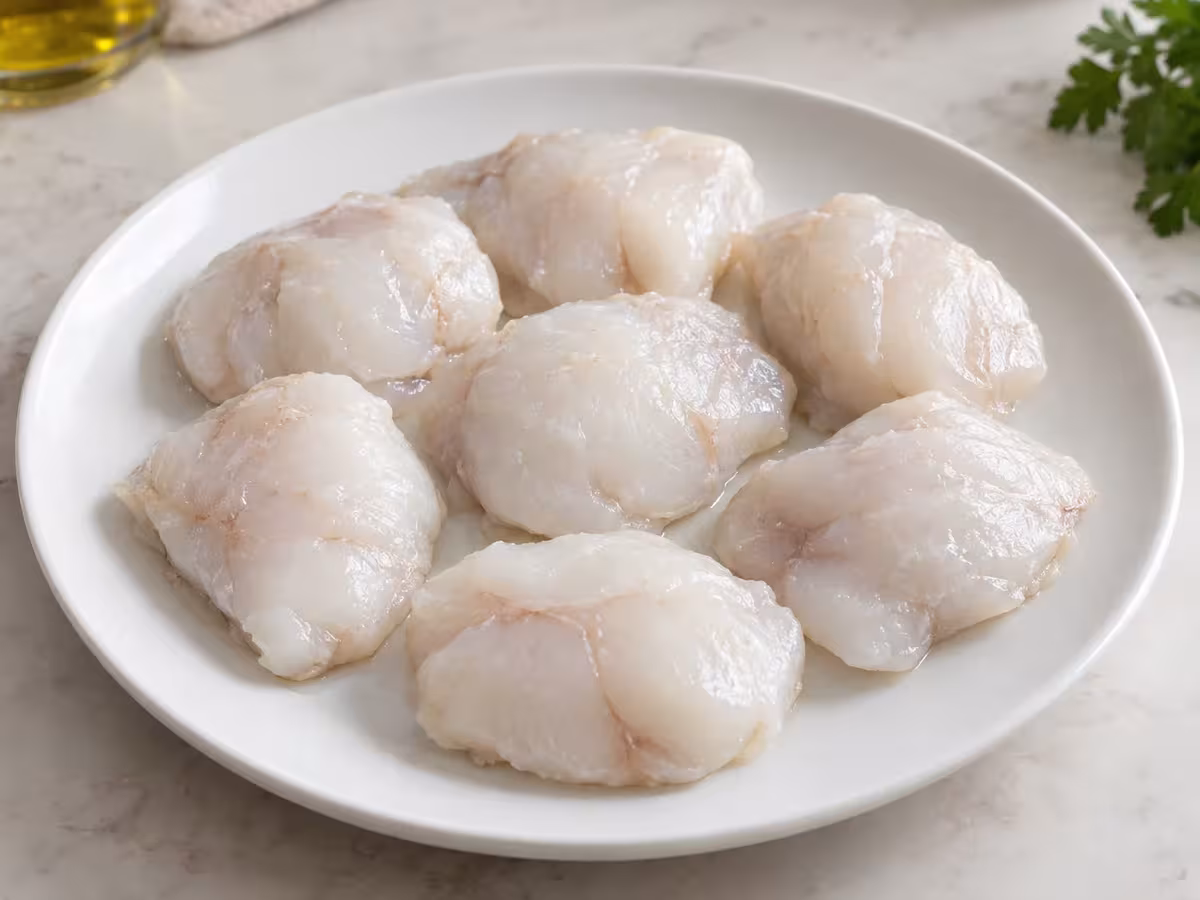 Carrilleras de bacalao desaladas, ingrediente antes de cocinar