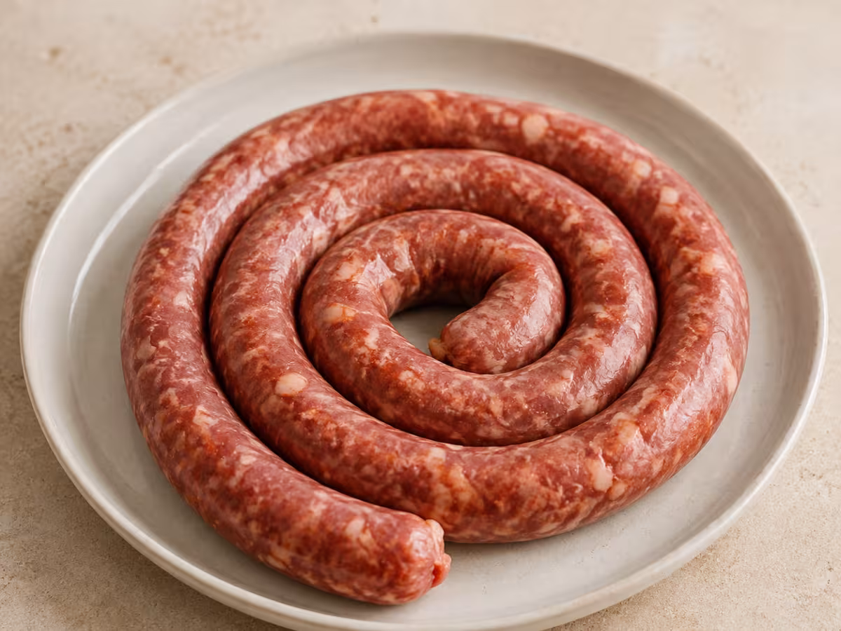 Fresh seasoned pork sausage that must be cooked thoroughly.