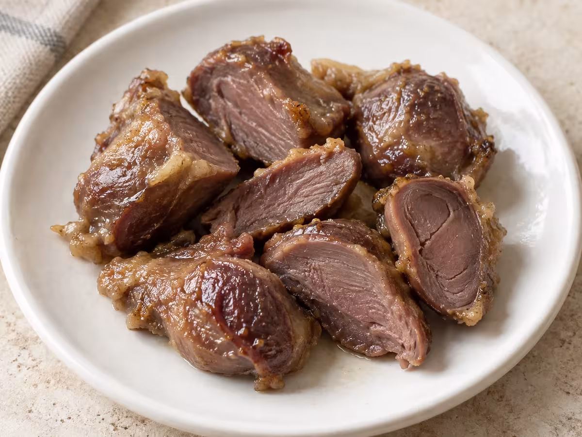 Mollejas de pato confitadas, detalle del ingrediente
