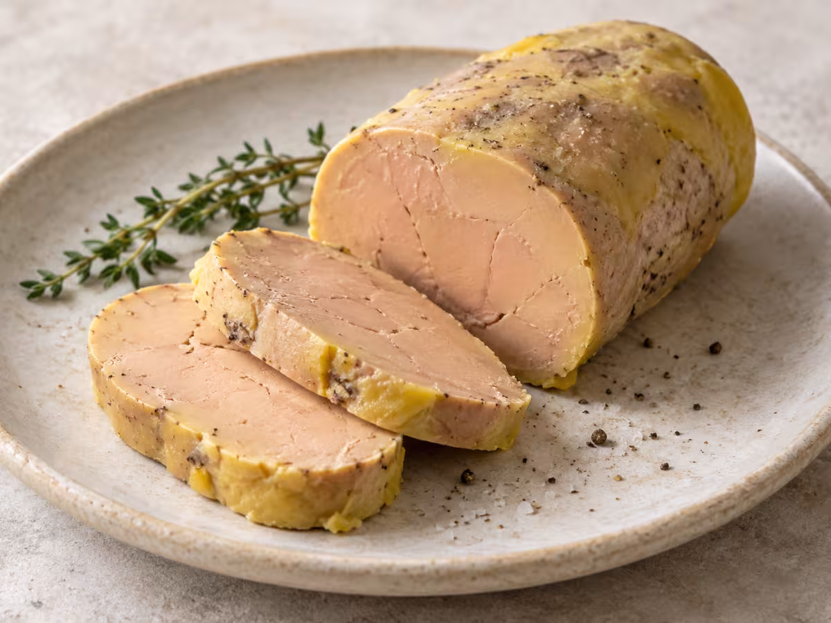 Semi-cooked foie gras on a kitchen surface, before use