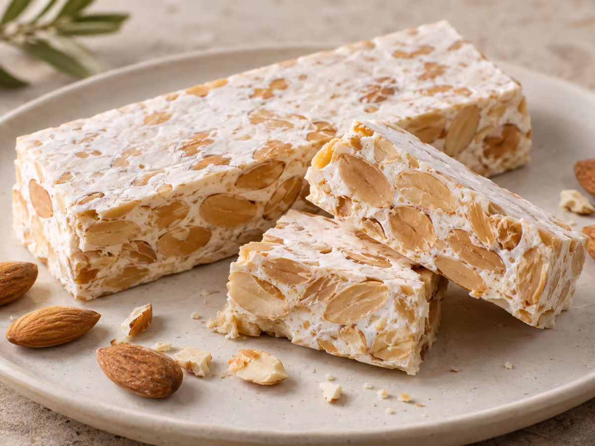 Turrón de Alicante sobre superficie de cocina, sin preparar