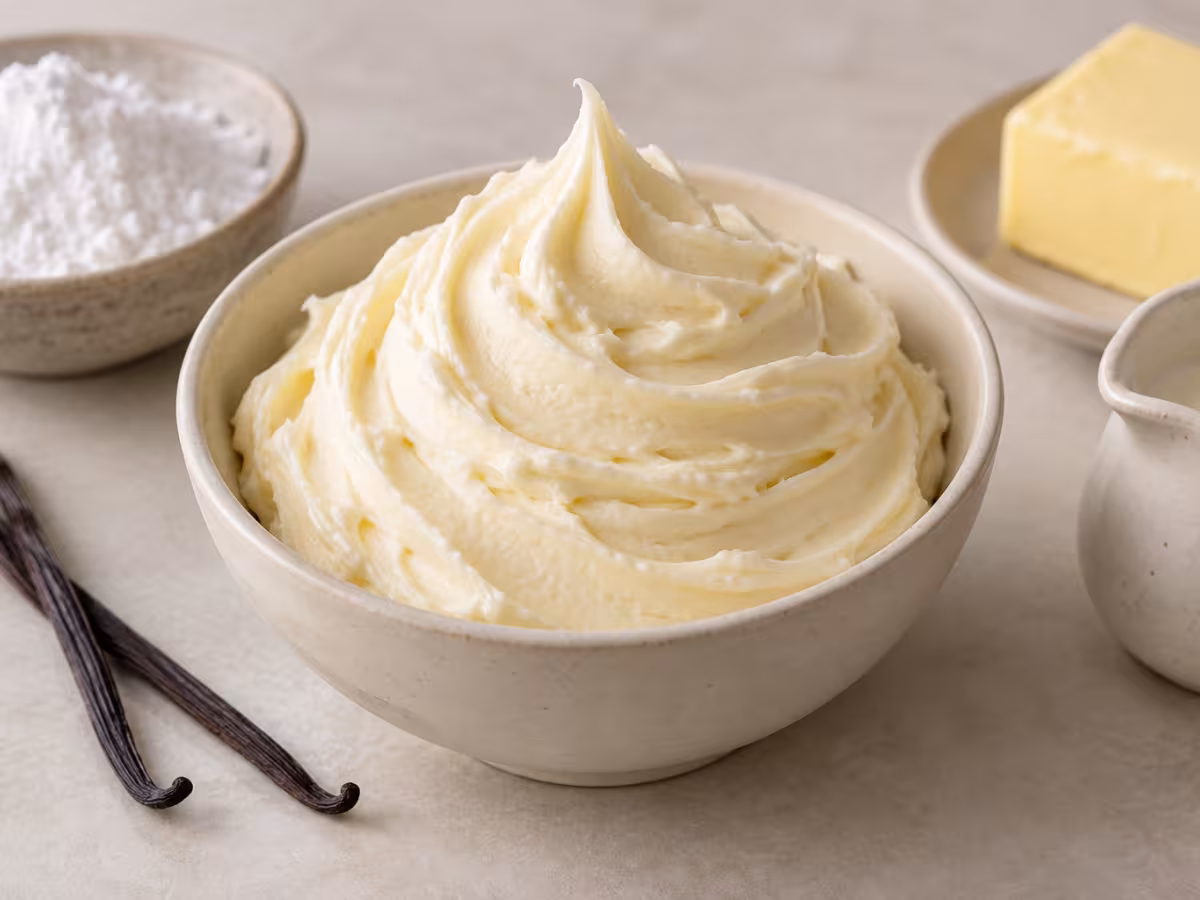 Crema de vainilla para cupcakes sobre una superficie limpia, sin envase