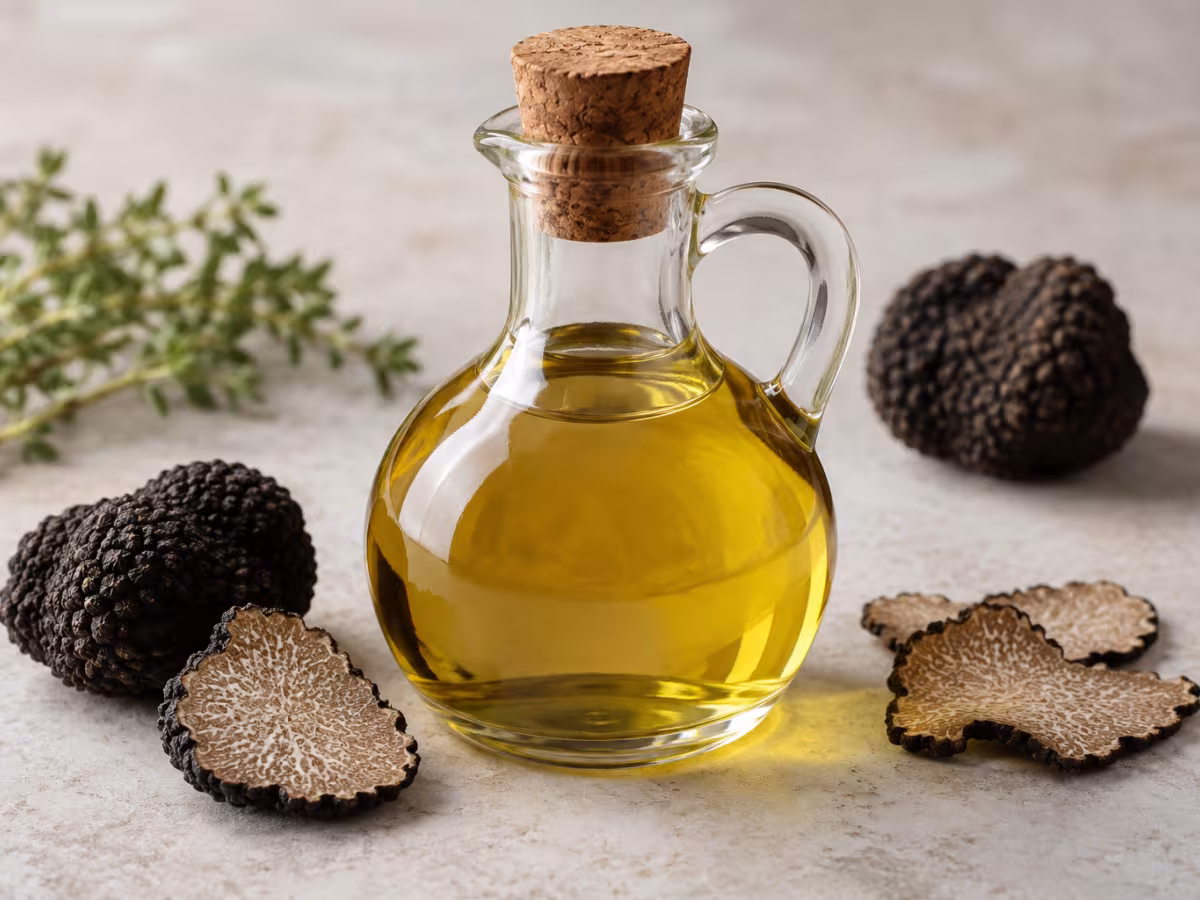 Truffle oil on a kitchen surface without packaging