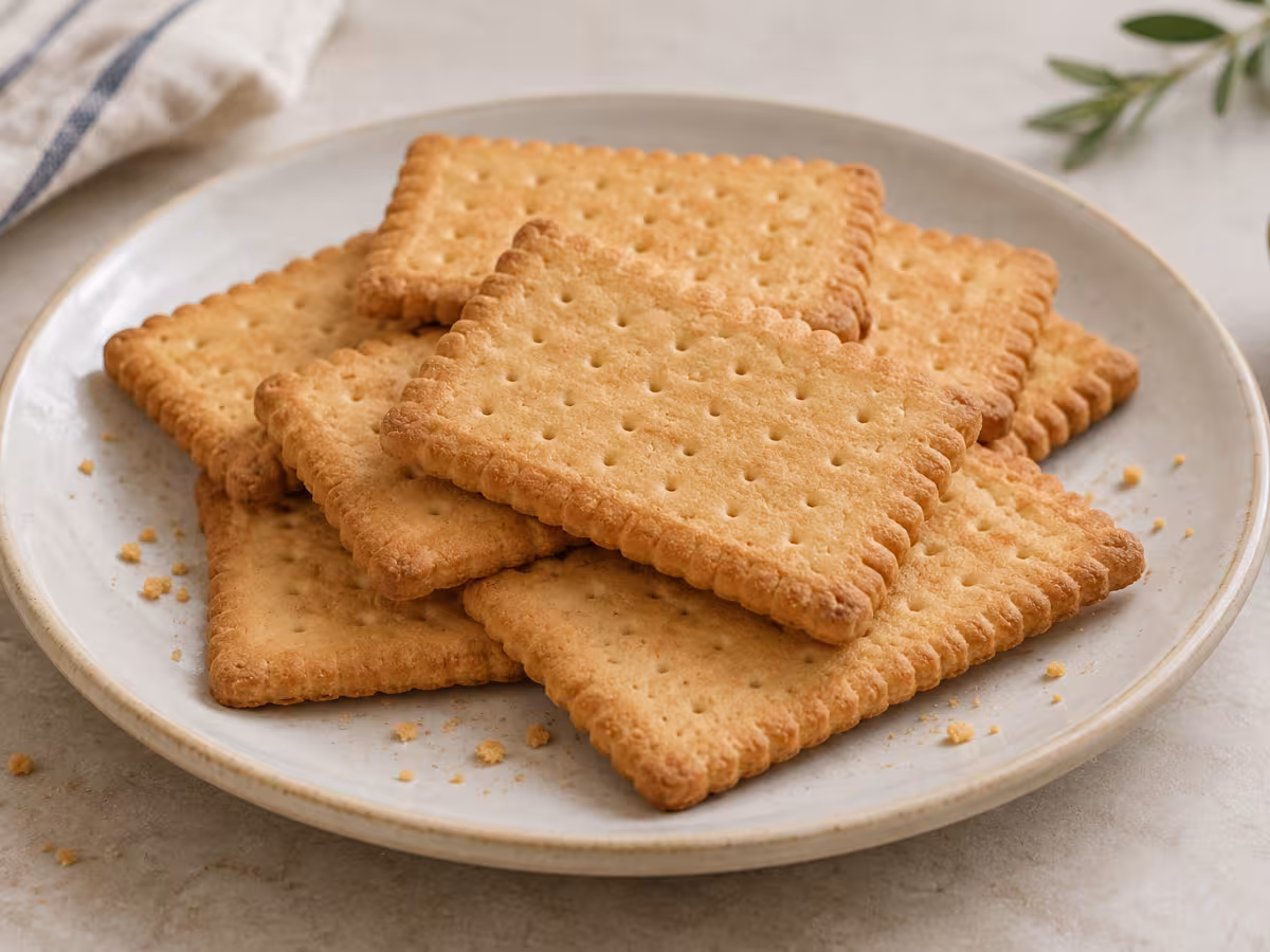 Rectangular tea biscuits on a clean surface without packaging