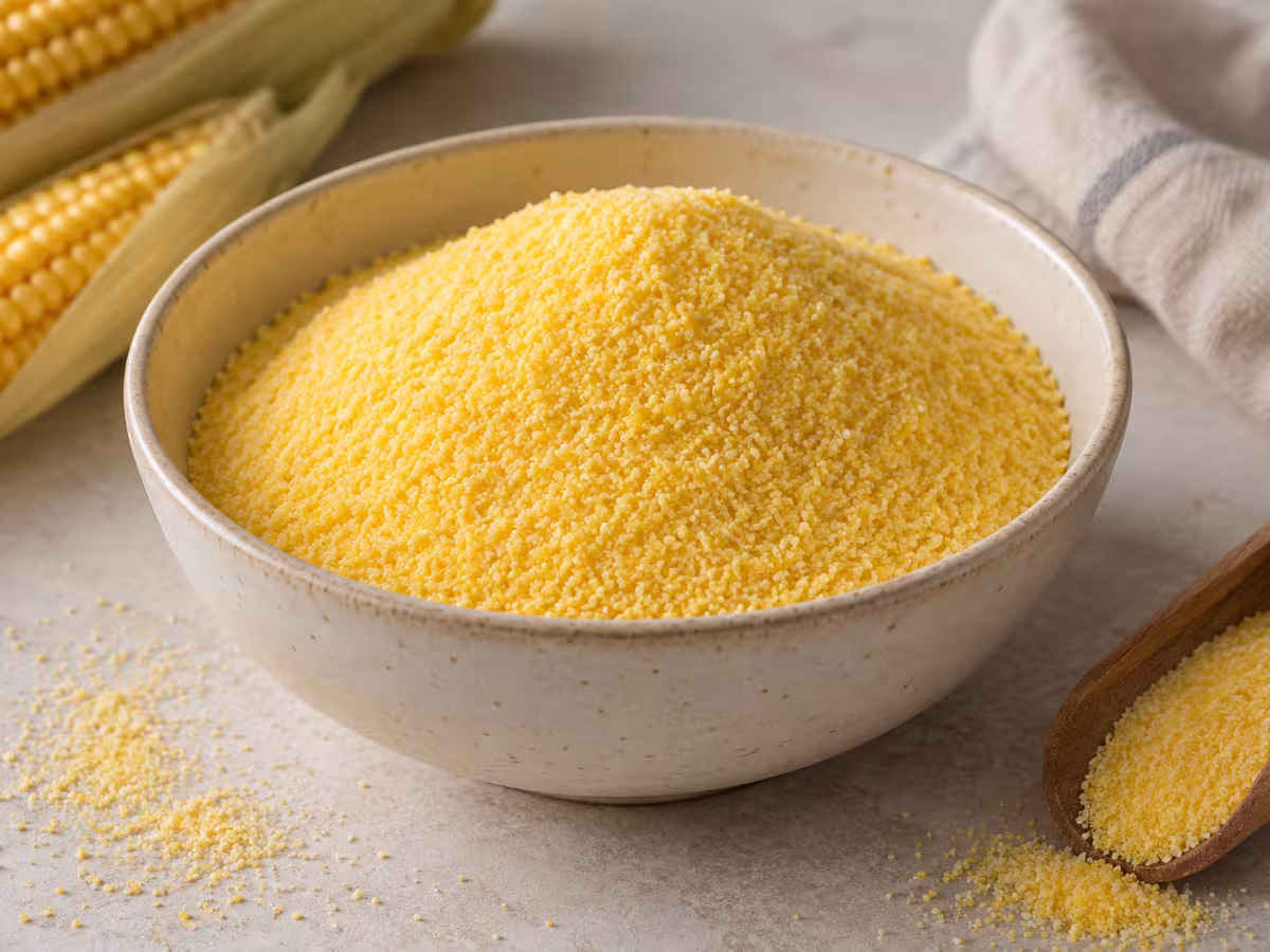 Polenta instantánea sobre una superficie limpia, sin envase