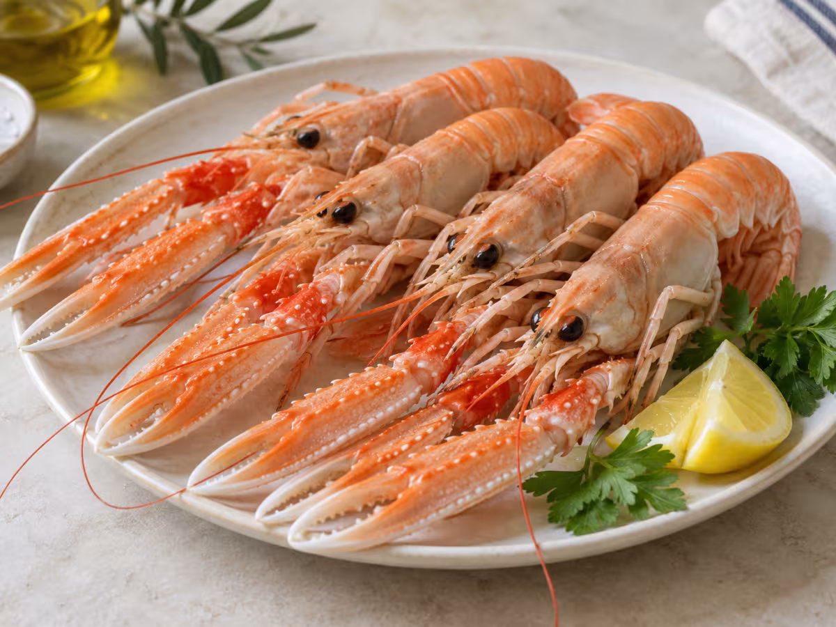 Langoustines on a kitchen surface without packaging