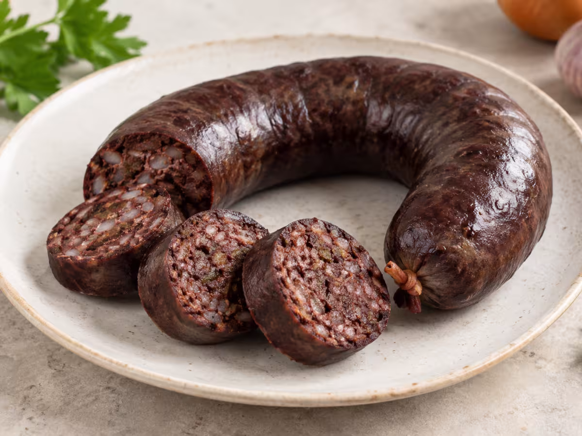 Morcilla de verduras sobre superficie de cocina, sin preparar