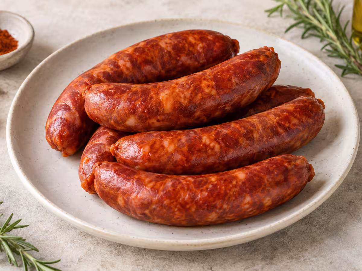 Grilling chorizo on a clean surface without packaging