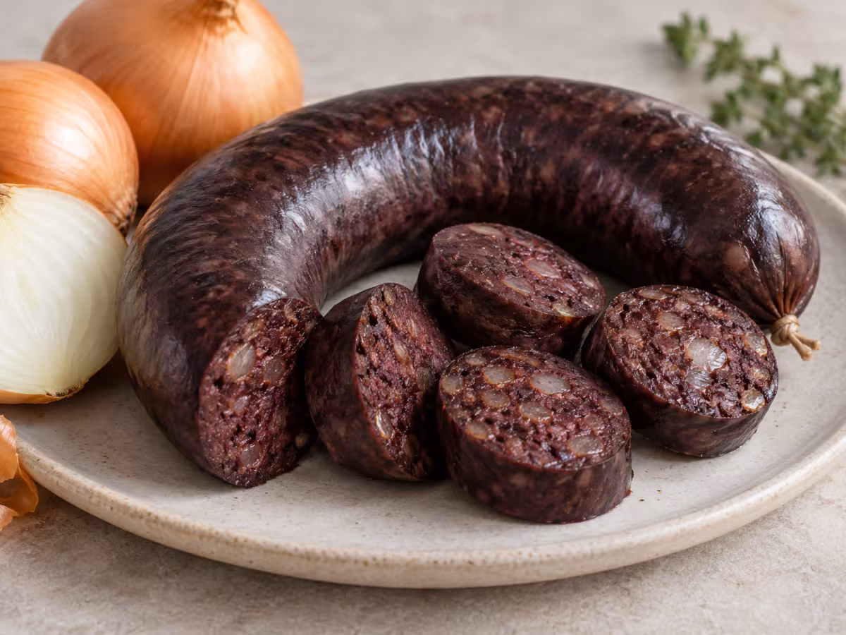 Onion blood sausage on a clean surface without packaging