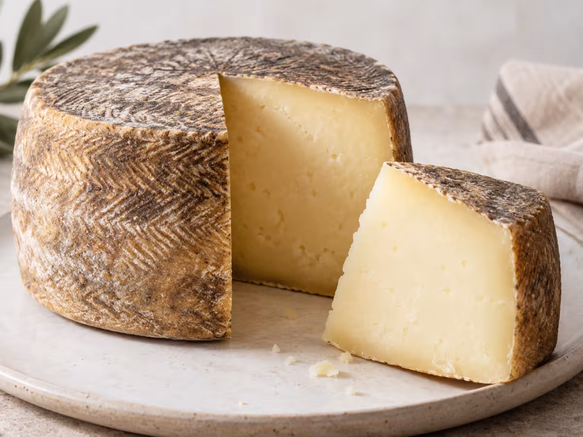 Idiazabal cheese on a kitchen surface without packaging