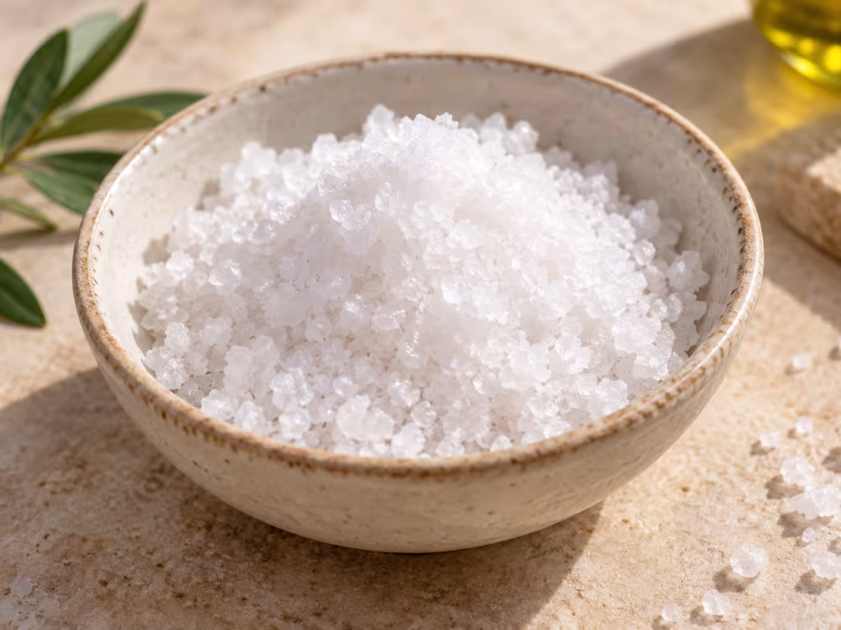 Sal gruesa sobre superficie de cocina, sin preparar