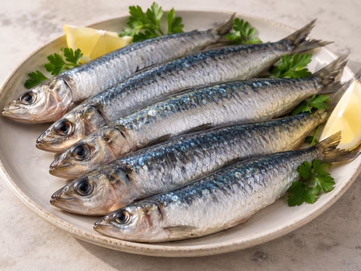 Fresh sardines on a clean surface without packaging