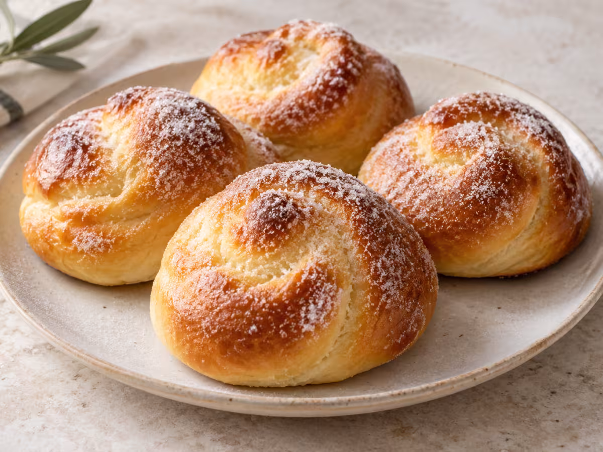 Bollos suizos sobre superficie de cocina, sin preparar