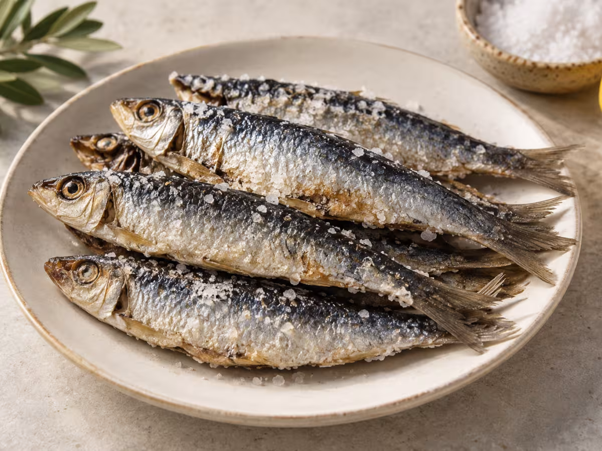 Salted sardine on a kitchen surface without packaging