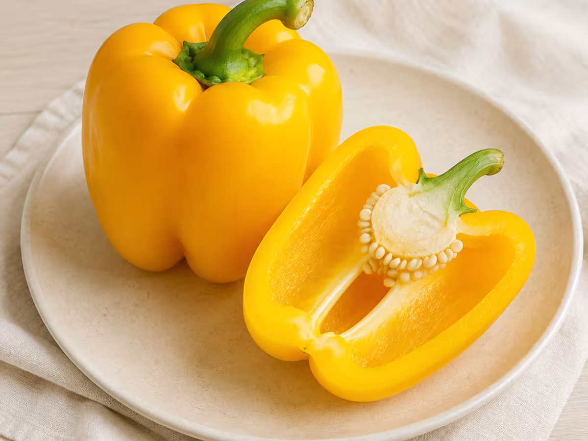 A sweet, crisp-fleshed pepper with bright yellow colour and fruity flavour.