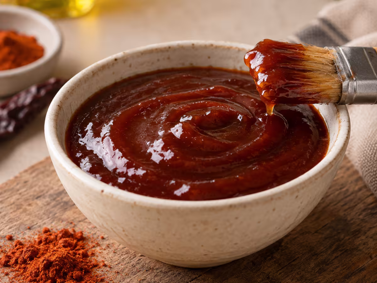 Salsa espesa de tomate, especias y notas ahumadas, pensada para glasear y acompa&ntilde;ar carnes.