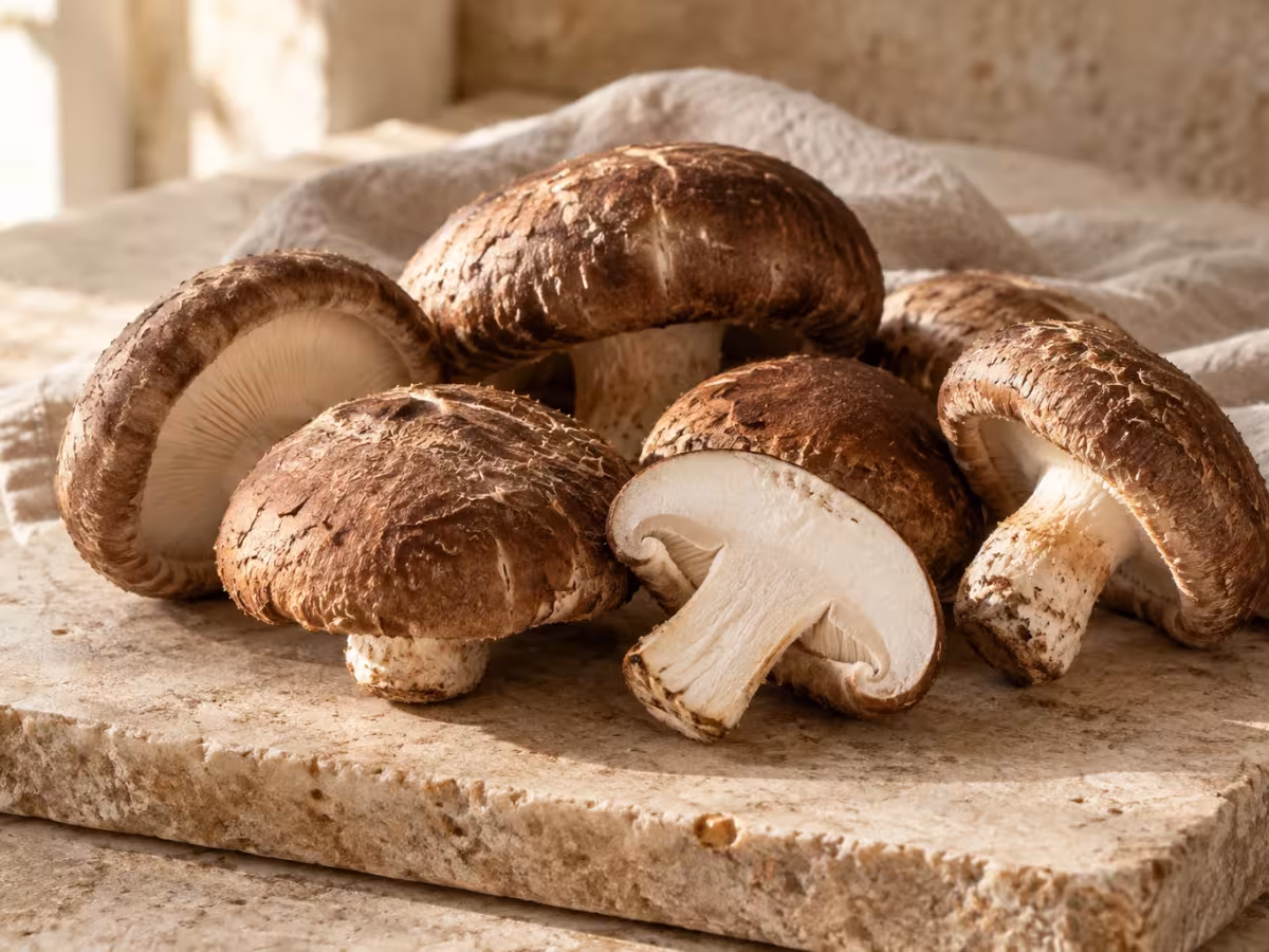 Setas shiitake frescos, detalle del ingrediente