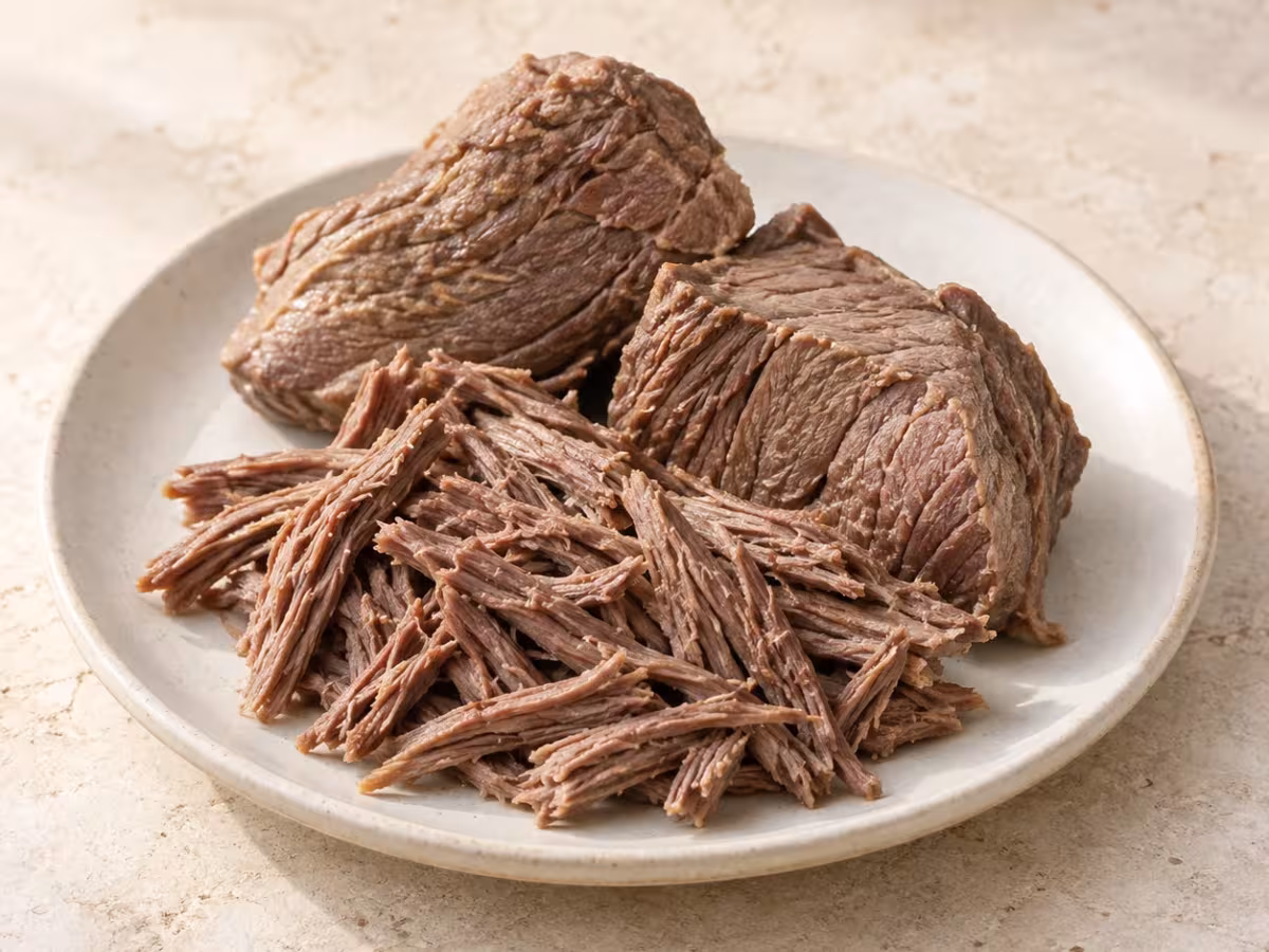 Cooked beef presented as an ingredient