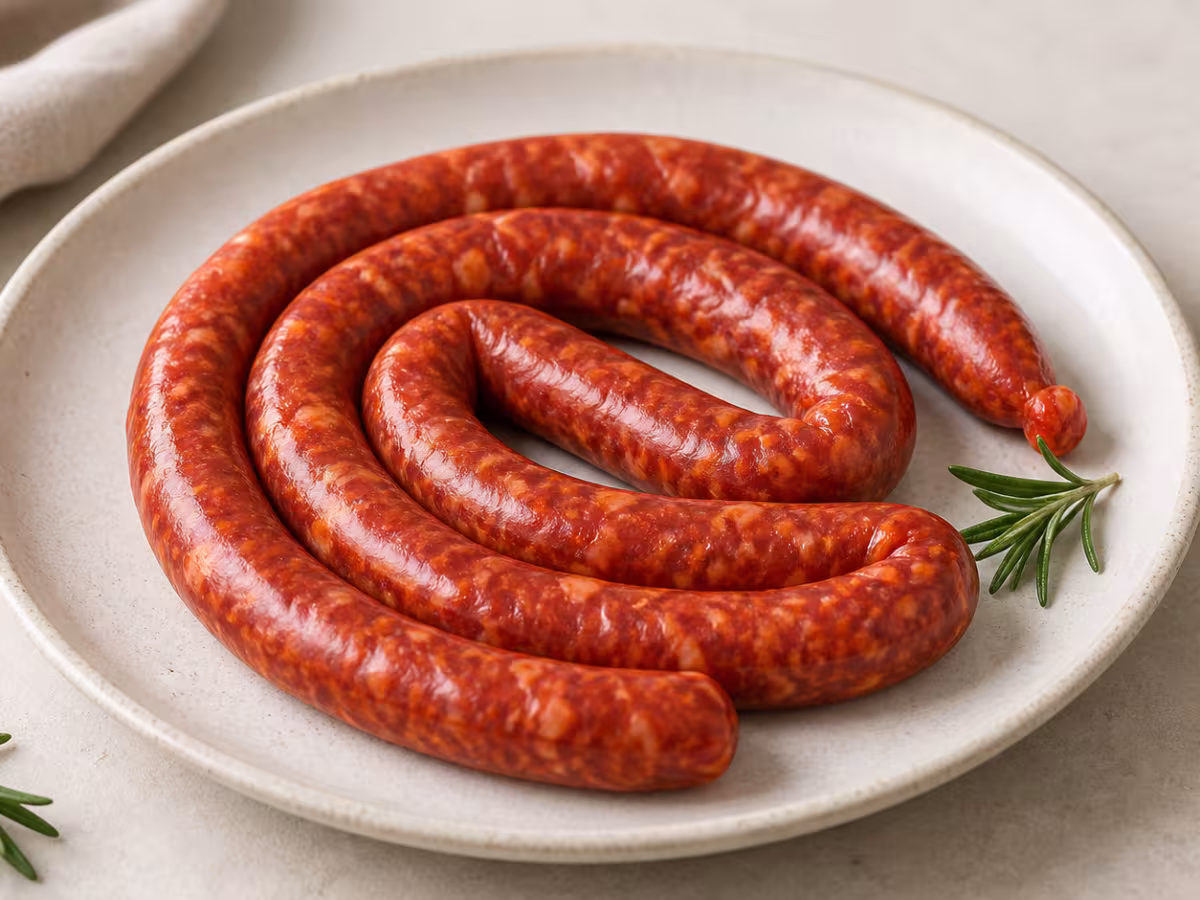 Embutido fresco y fino de cerdo, condimentado con piment&oacute;n y ajo, de sabor intenso.