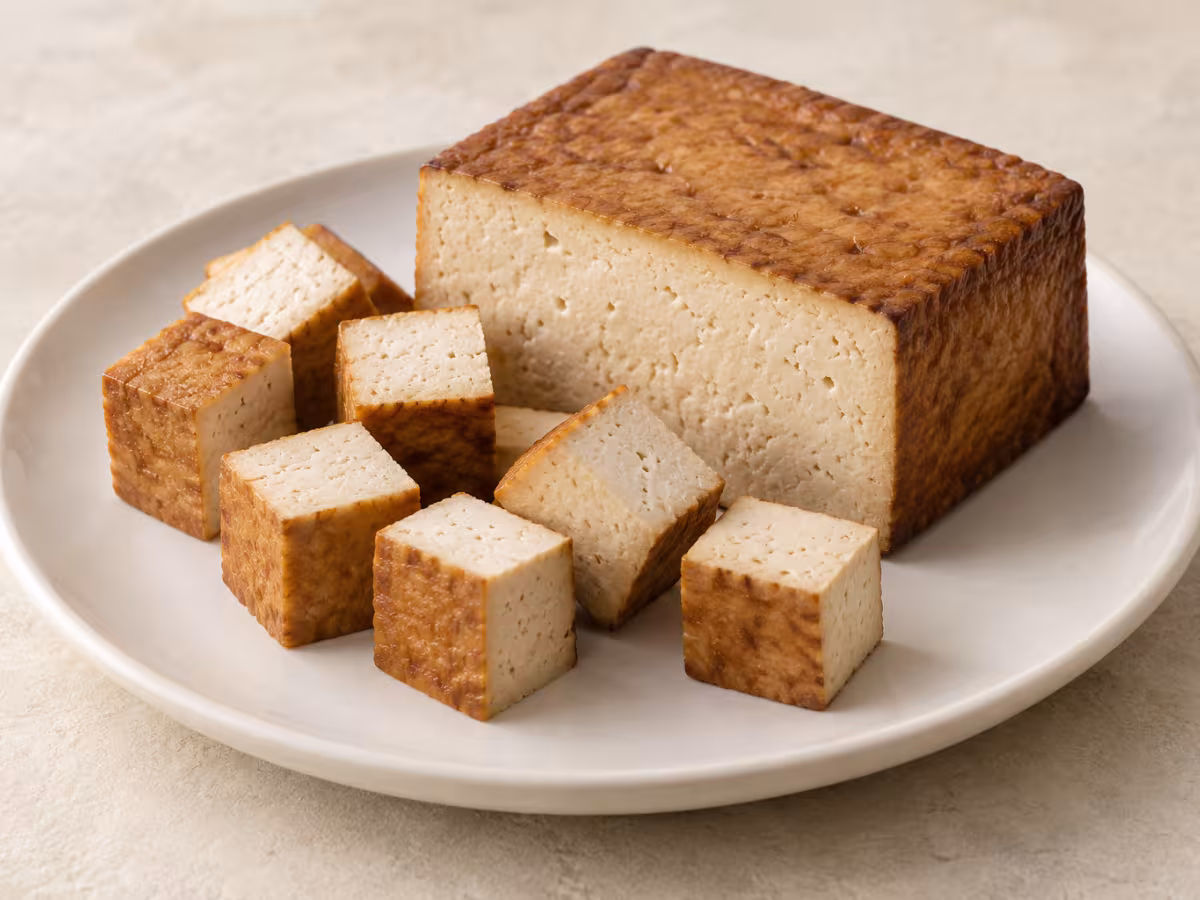 Tofu ahumado presentado como ingrediente