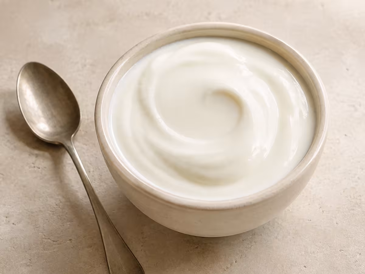 Yogur sin aromatizar, de acidez suave y textura cremosa.