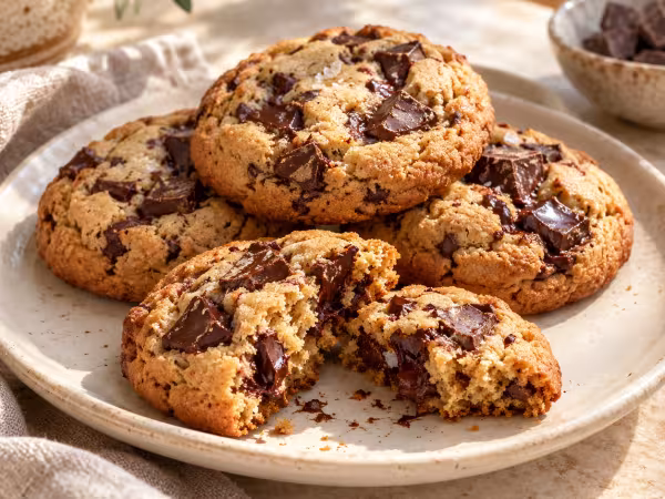 New York style toasted flour chocolate cookies on a plate