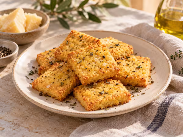 Savoury parmesan and turmeric shortbread on a plate