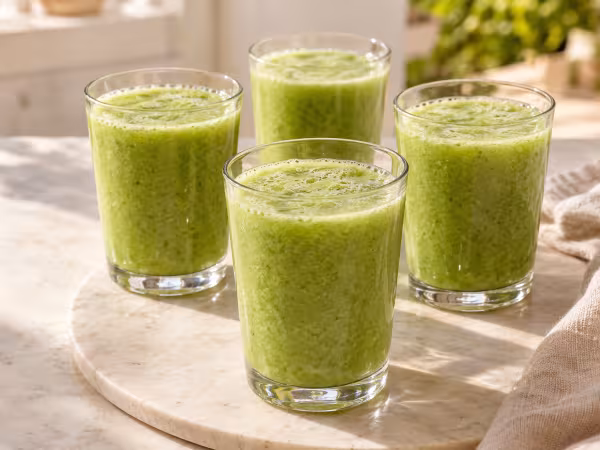 Batido de lechuga, manzana verde y lima servido