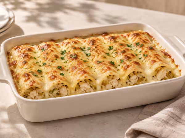 Cod cannelloni with béchamel and Idiazábal ready to serve