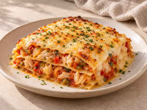 Ajoarriero cod lasagne with béchamel ready to serve