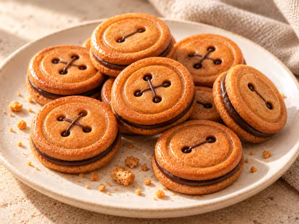 Galletas botón con ganache de chocolate sobre un plato