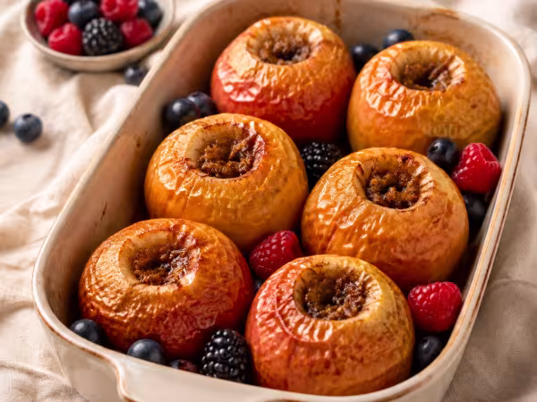 Manzanas asadas con canela y frutos rojos