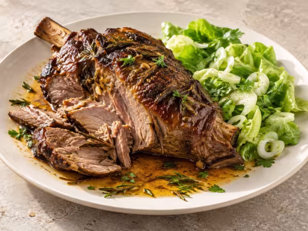 Orange-roasted lamb shoulder with salad, finished dish