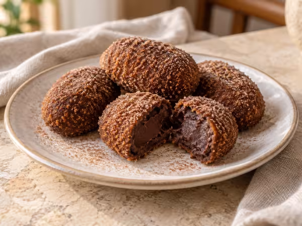 Air-fryer chocolate croquettes, home-style presentation of the finished dish