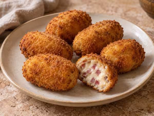 Air-fryer Serrano ham croquettes, home-style presentation of the finished dish