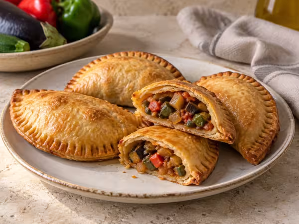Empanadillas de pisto en freidora de aire, presentaci&oacute;n casera del plato terminado