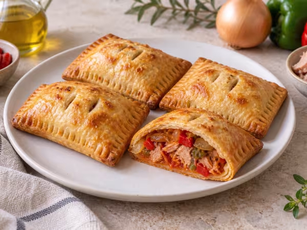 Empanaditas de atún y pimientos en freidora de aire, presentación casera del plato terminado