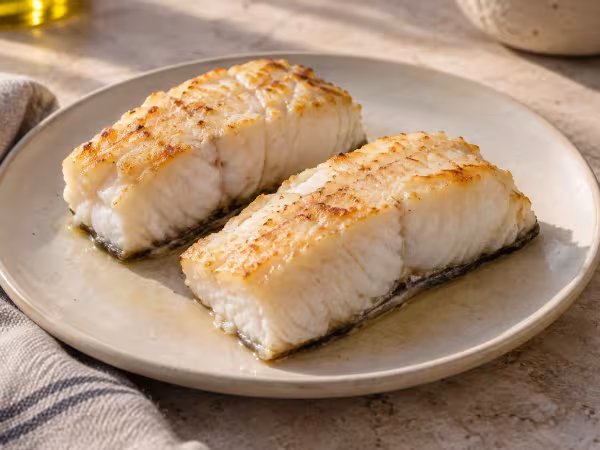 Simple air-fryer hake, home-style presentation of the finished dish