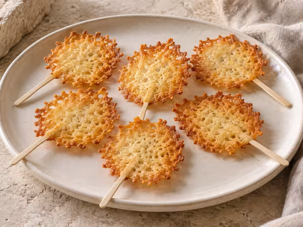 Piruletas de parmesano en freidora de aire, presentación casera del plato terminado