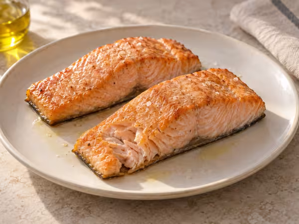 Salmón sencillo en freidora de aire, presentación casera del plato terminado