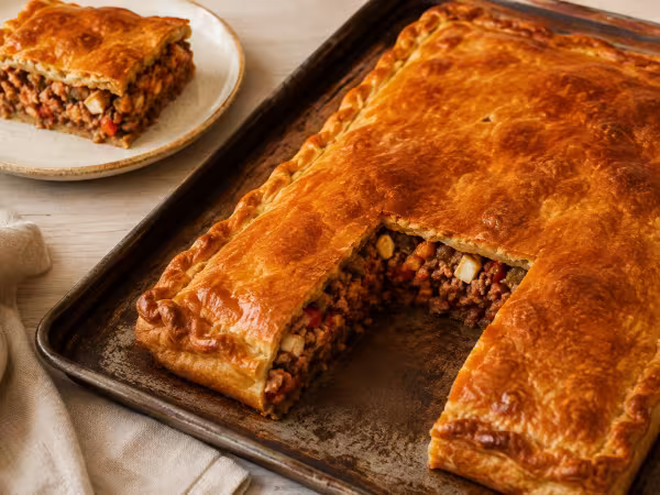 Empanada de carne y pimientos servido con un acabado casero y natural