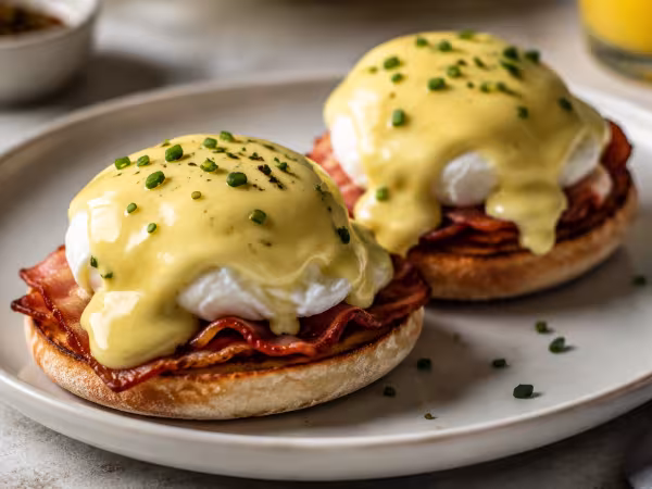 Air-fryer eggs Benedict with a natural home-style presentation