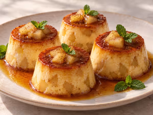 Flanes de pera a la canela &middot; plato terminado