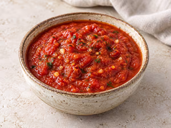 Salsa arrabbiata en un cuenco de cerámica