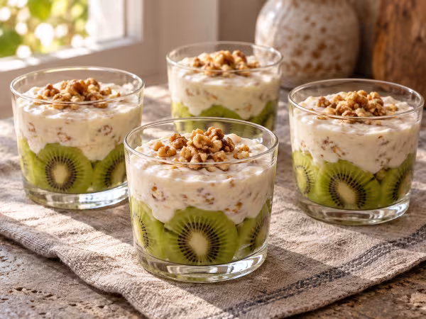 Kiwi con crema de yogur y nueces en Thermomix, plato terminado