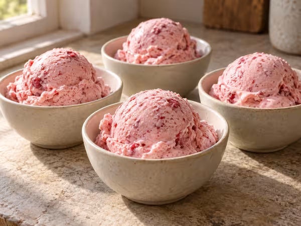 Helado r&aacute;pido de fresas y yogur en Thermomix, plato terminado